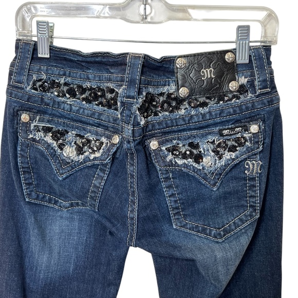 Miss Me Boot Cut Whisker Wash Jewel Sequin Jeans - Picture 5 of 15